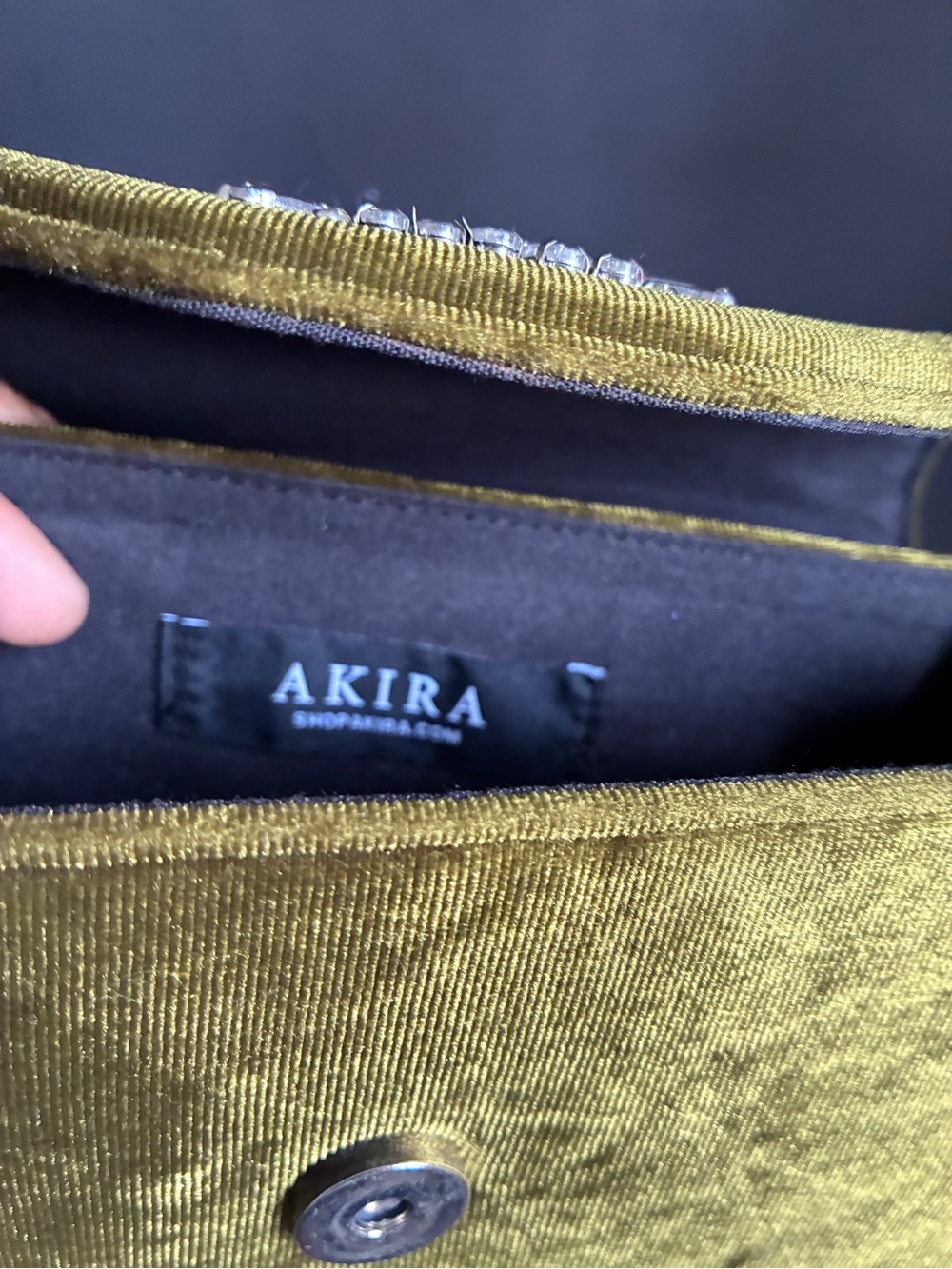 AKIRA Olive Green Velvet Shoulder Bag with Crystal Buckle - Picture 5 of 5